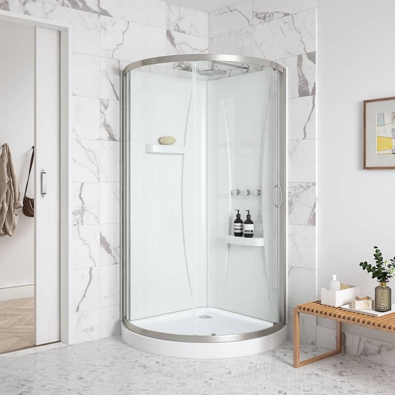 Ove Decors Breeze Shower Kit, Clear Panels, Walls and Base - 36-inch - Satin Nickel