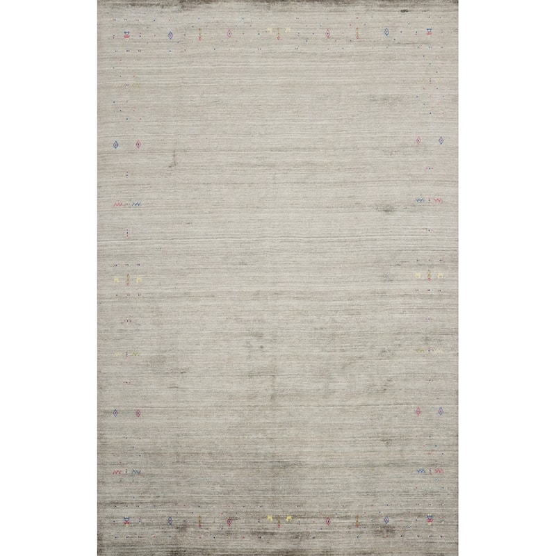 Hand Knotted Oriental Viscose Silk Carpet Tribal Animal Pictorial Greys & Charcoal Gabbeh Area Rug - 11' 11'' X 8' 11''