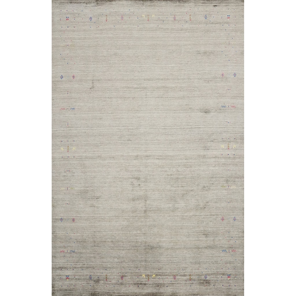 Hand Knotted Oriental Viscose Silk Carpet Tribal Animal Pictorial Greys & Charcoal Gabbeh Area Rug - 11' 11'' X 8' 11''