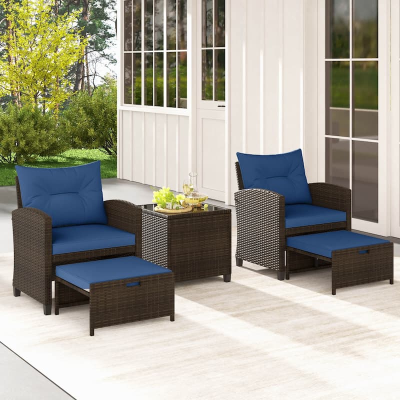 Costway 5 Piece Patio Rattan Furniture with 2 Ottomans & Tempered - See Details