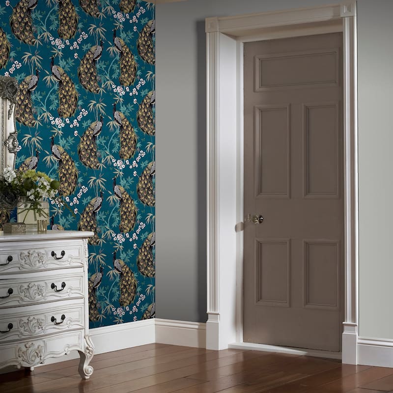 Arthouse Takara Teal Opulent Peacock Wallpaper