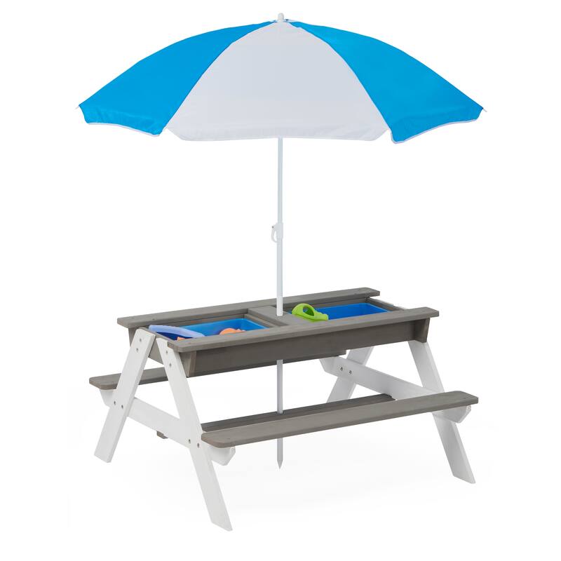 3-In-1 Kids Outdoor Wooden Picnic Table with Umbrella