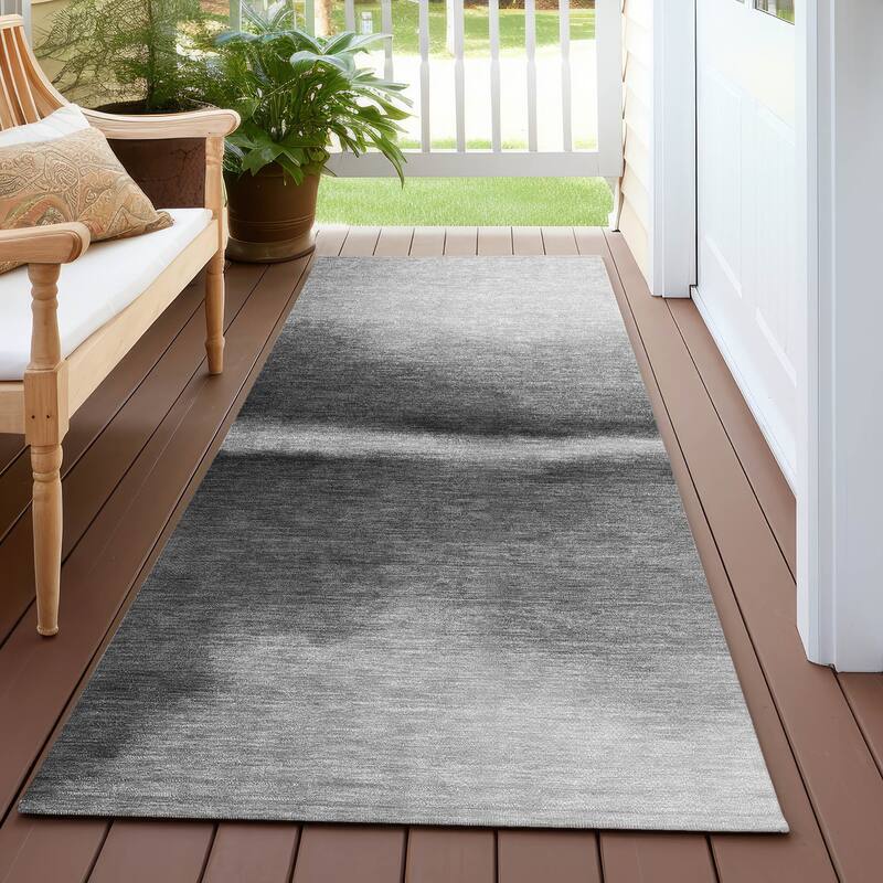 Machine Washable Indoor/ Outdoor Modern Landscape Chantille Rug - Gray - 2'3" x 7'6"