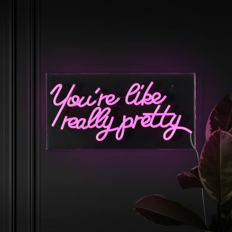 You're Like Really Pretty 19.6" X 10.1" Contemporary Glam Acrylic Box USB Operated LED Neon Light, Pink by JONATHAN Y