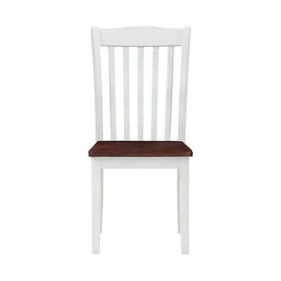 22 Inch Solid Wood Side Chair, Classic, Slatted, Set of 2, White, Brown