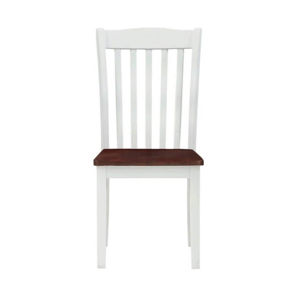22 Inch Solid Wood Side Chair, Classic, Slatted, Set of 2, White, Brown