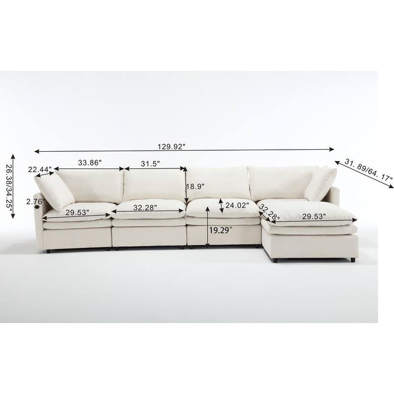 U-shaped 5-Seat Sectional Sofa with Chaise Lounge