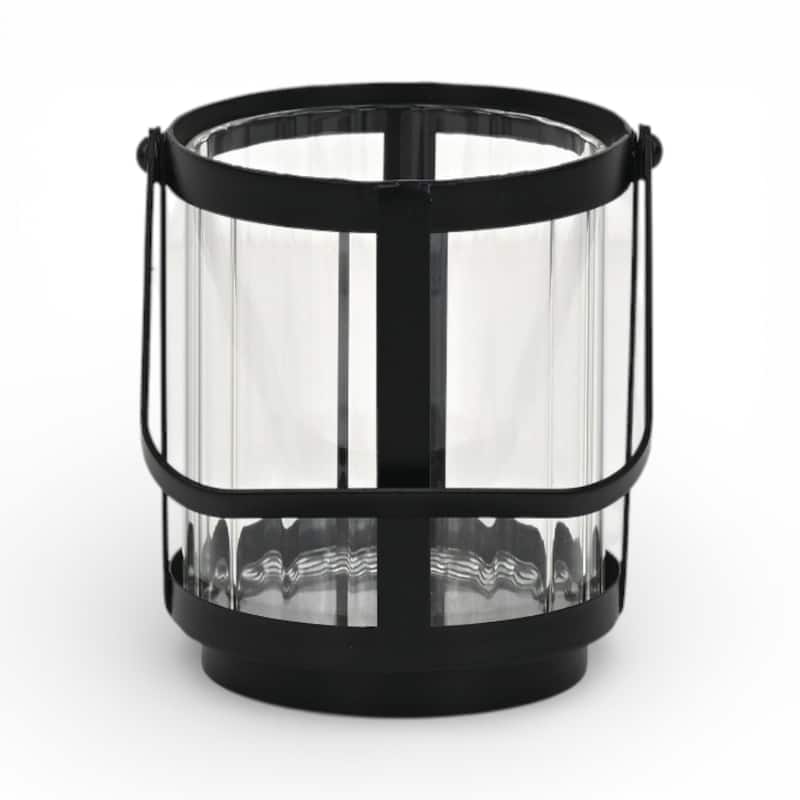 5" Clear And Black Glass And Metal Tabletop Lantern Candle Holder