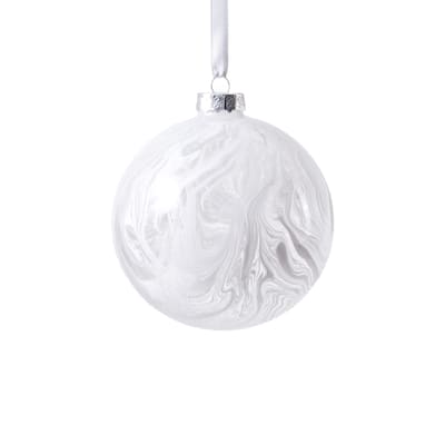 4-Piece Set White Watercolor 4.75" Glass Ball Holiday Ornaments