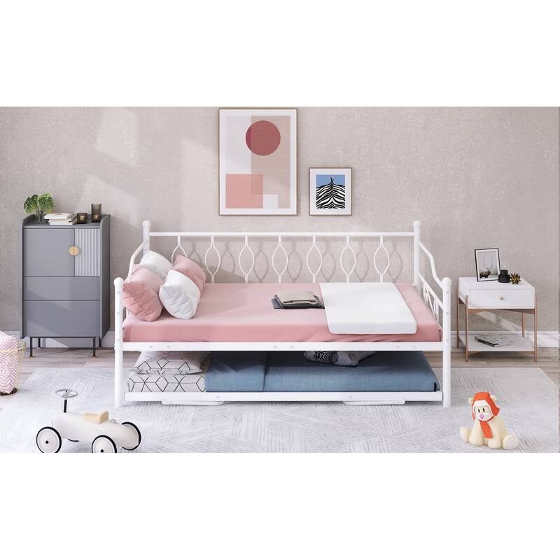 Full Size Metal Daybed with Twin Size Adjustable Trundle Bed Bath