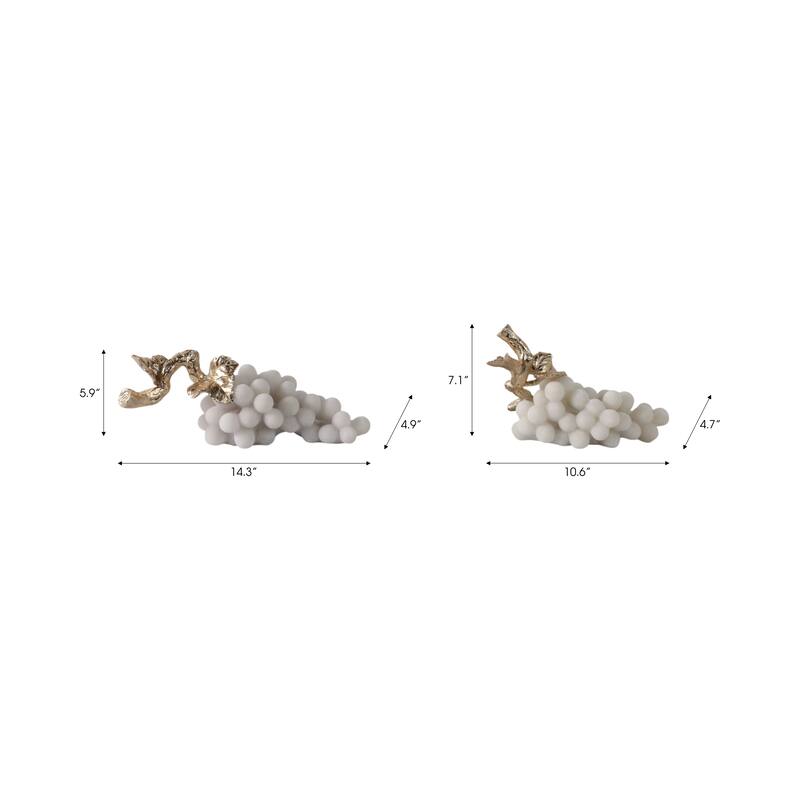 Polyresin Decorative Object Grape Branches (Set of 2) - 7/6" White - 14.25" x 5" x 6"