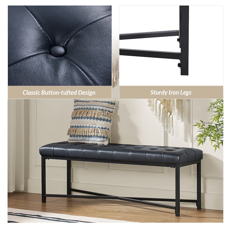 Eberhard Modern 50.5" Genuine Leather Upholstered Bench with Metal Legs by HULALA HOME