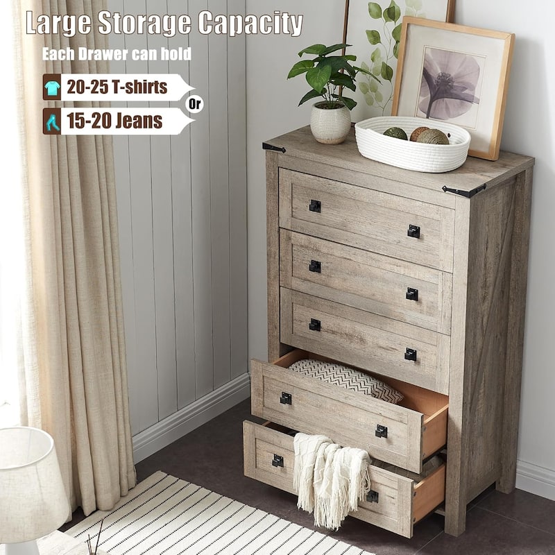 Wood 5 Drawers Dresser, Rustic Chest of Drawers for Bedroom