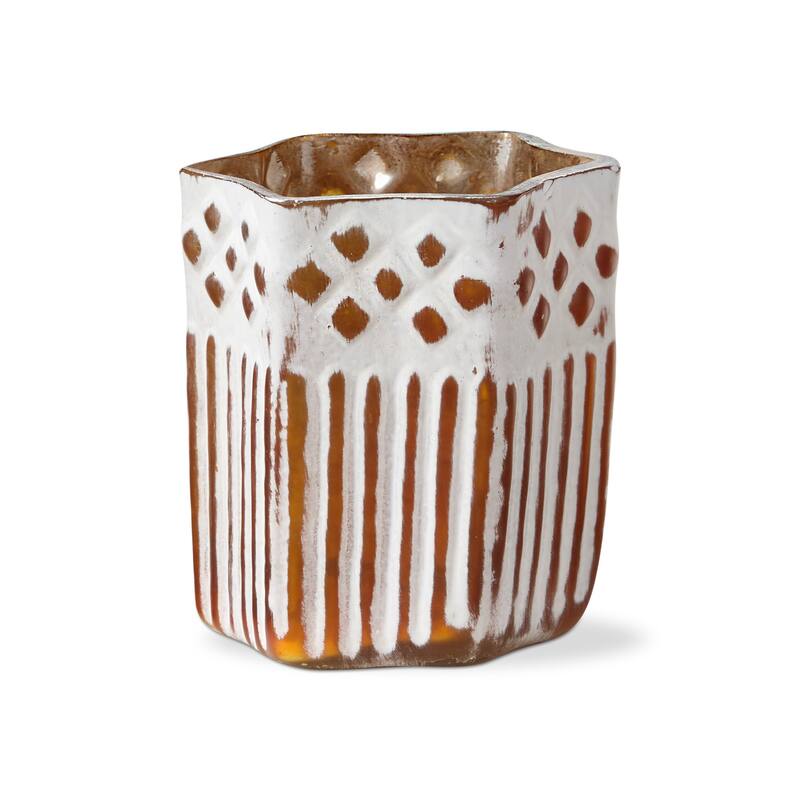 Clara Handcrafted Blown Glass Gold Tealight Holder Tabletop Mantel Centerpiece Decorations, 3.2 inch