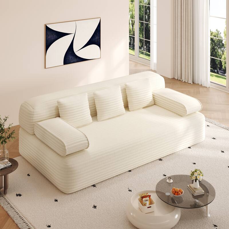 78.7" Convertible Sofa Bed, 2-in-1 Corduroy Couch with 3 Pillows, Modern Folding Boneless Couch