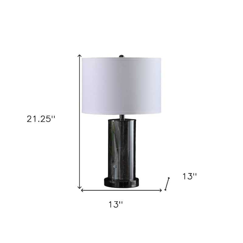 21" Contemporary Black Chrome LED Table Lamp with Crystal Base and White Drum Shade for Bedroom - 21.25"H x 13"W x 13"D