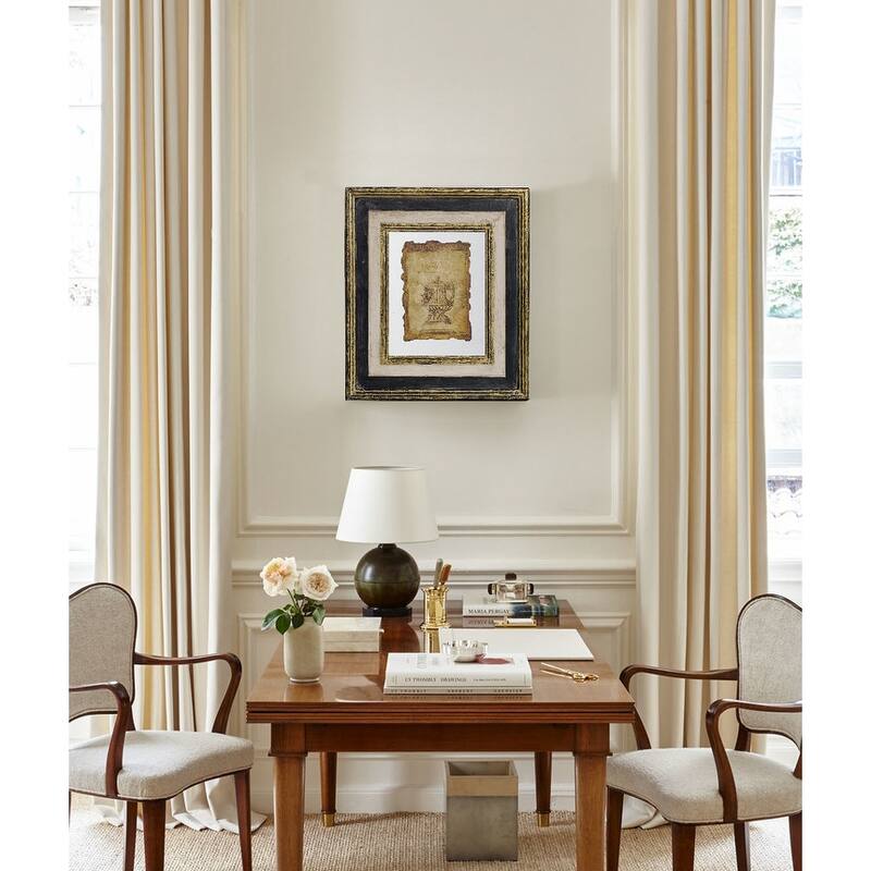 Antiqued Design Black Sculpture Print Set Wall Decor with Gold Frame, for Living Room Entryway and Office Space - Tan