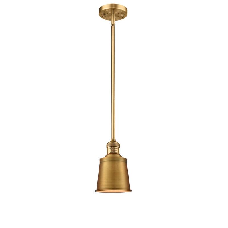 Innovations Lighting Addison 5" Wide Mini Pendant - Downrod Suspension - Brushed Brass / Metal Shade