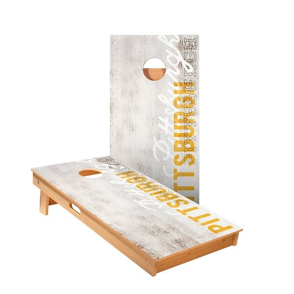 slide 2 of 5, Pittsburgh Vintage Gameday Cornhole Boards NO Bags - Add Board Lights