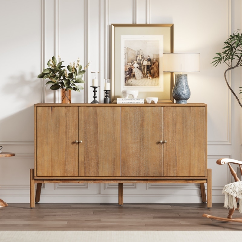 Vintage 56.8" Sideboard Buffet Cabinet with Four Doors and Metal Handles for Stylish Storage Solutions