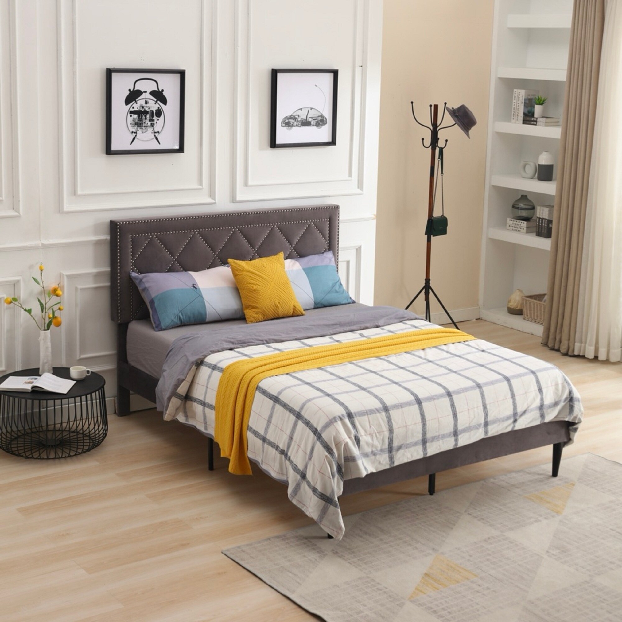 Suede upholstered bed discount