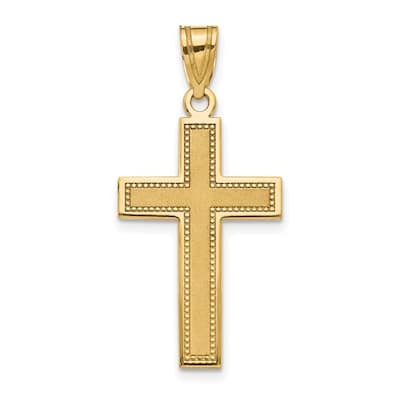 Curata 14k Yellow Gold 18" Polished Large Satin Cross Pendant Necklace - 33.8x16mm