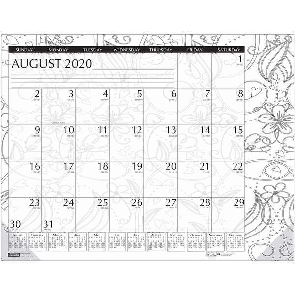 Academic Monthly Desk Pad Calendar, Black & White Doodle, 12 Month August-July, 18-1/2" x 13" - One Size. Opens flyout.