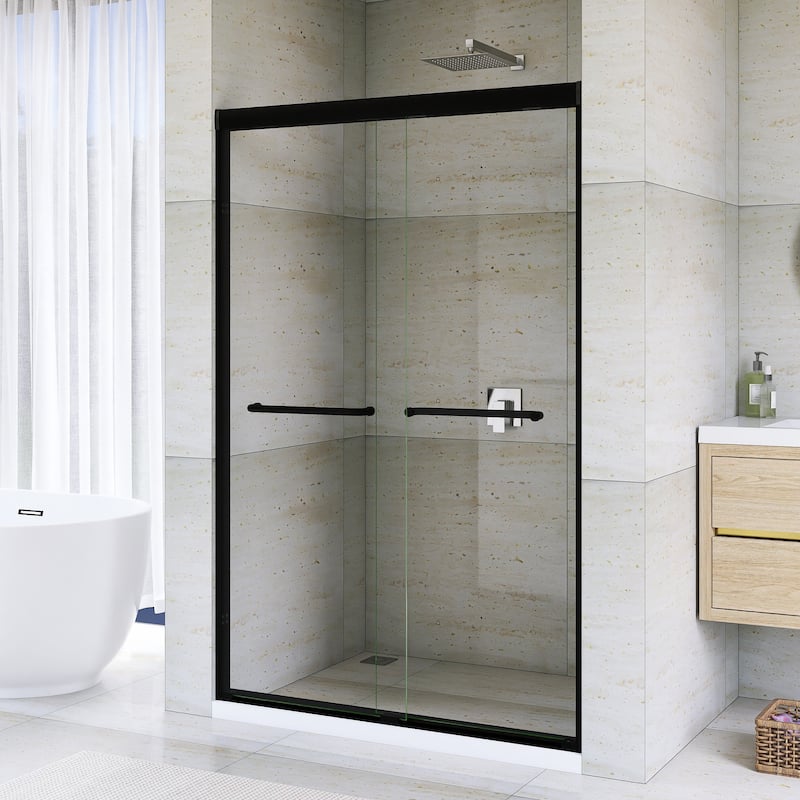 Double Sliding Framed Shower Door in Matte Black Finish