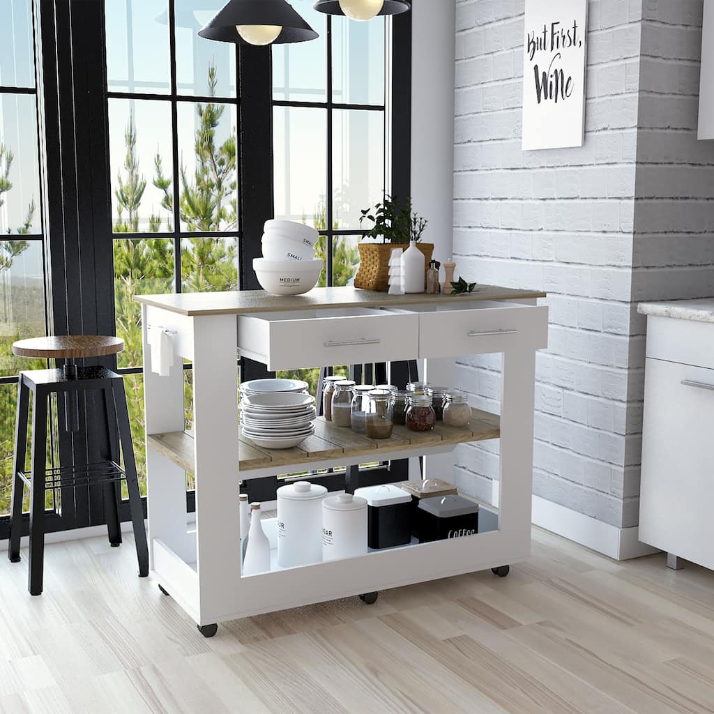 Kitchen Island 46 Inches Dozza,Wooden Storage Island with Two Drawers