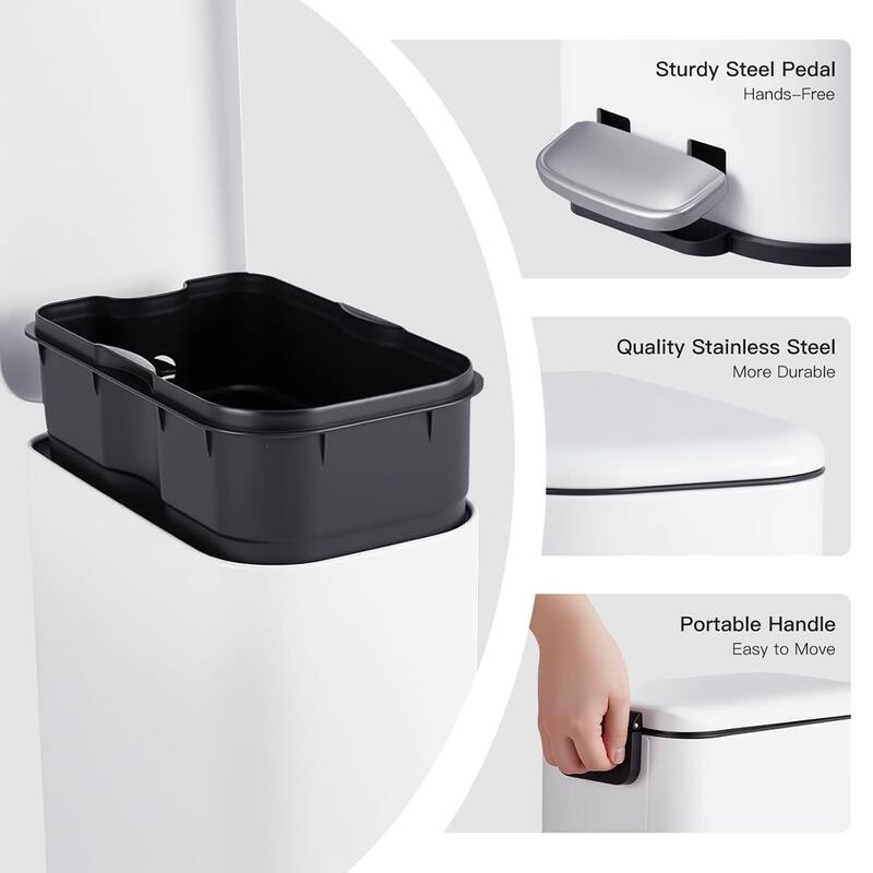 3.72 Gallons Trash Can, Step Garbage Can for Bathroom, Bedroom, Office, Kitchen