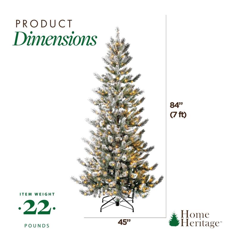 Home Heritage Natural Pine 7' Flocked 400 LED Pre-Lit Artificial Christmas Tree - 21.76