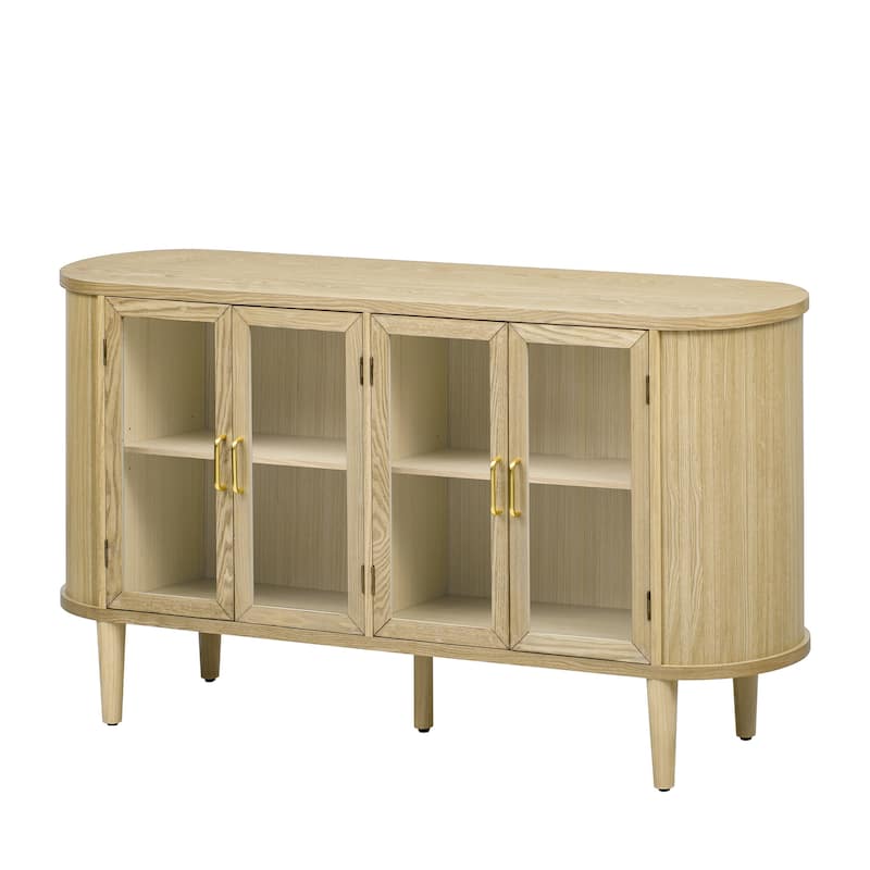 Farmhouse Sideboard Cabinet with Storage, Wood Buffet Cabinet with Glass Doors and Adjustable Shelves