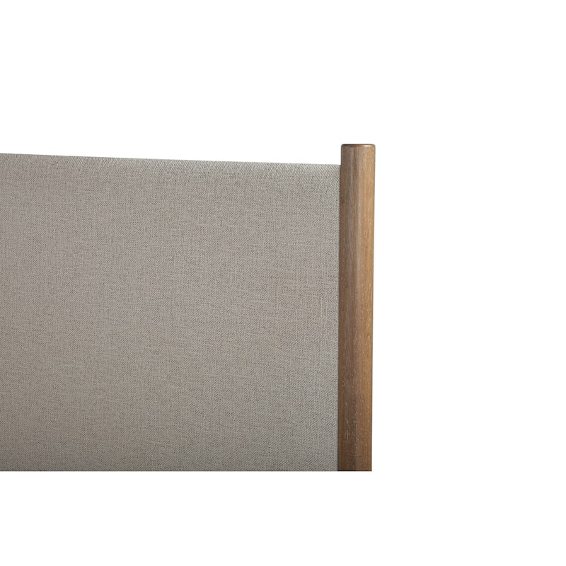 NADAAL STUDIOS Mirelda Beige Upholstered King Four-Poster Bed with Rustic Rubberwood Legs