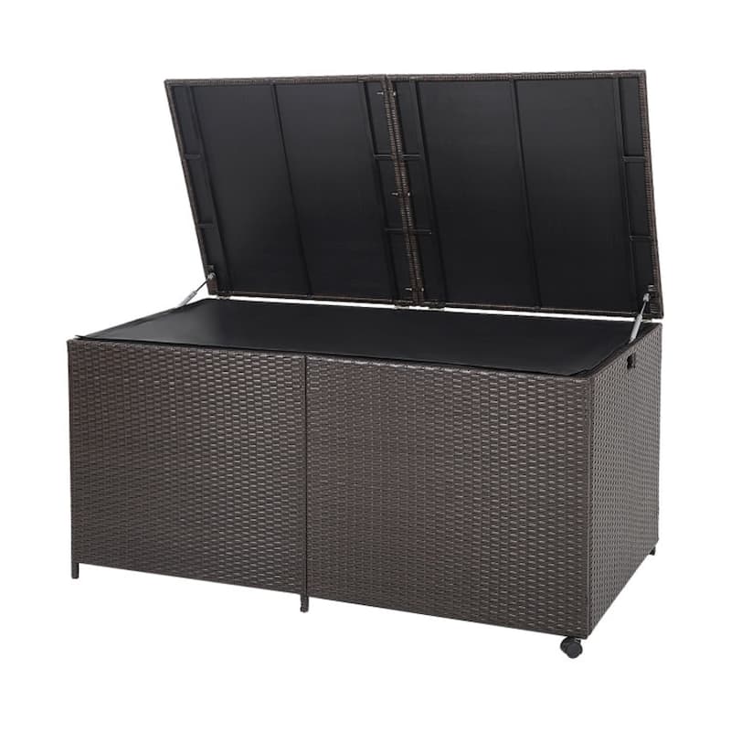 All Weather Rattan Deck Box with Universal Wheels For Outdoor Patio Storage