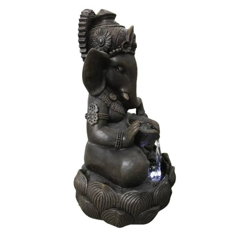 13.75" LED Lighted Black Lord Ganesh Sculptural Tabletop Fountain