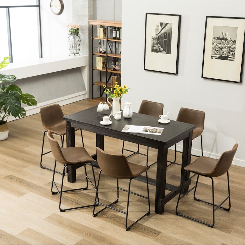 Roundhill Furniture Lotusville 7-pc. Counter-height Black Wood Dining Set