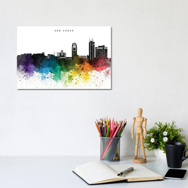 iCanvas "Ann Arbor Rainbow Style Skyline" by WallDecorAddict Canvas Print - 8x12x0.75