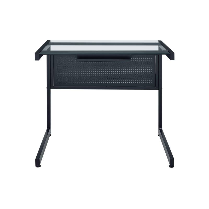 HomeRoots 33" Clear and Black Glass and Stainless Steel Writing Desk