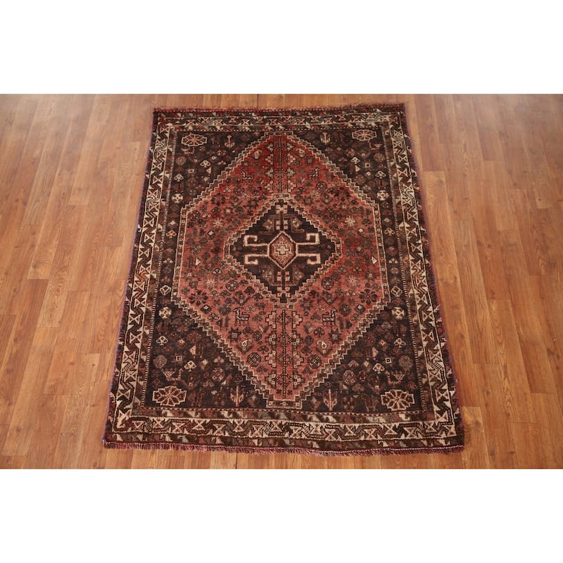 Tribal Shiraz Persian Vintage Area Rug Hand-knotted Wool Carpet - 3'9"x 5'0"