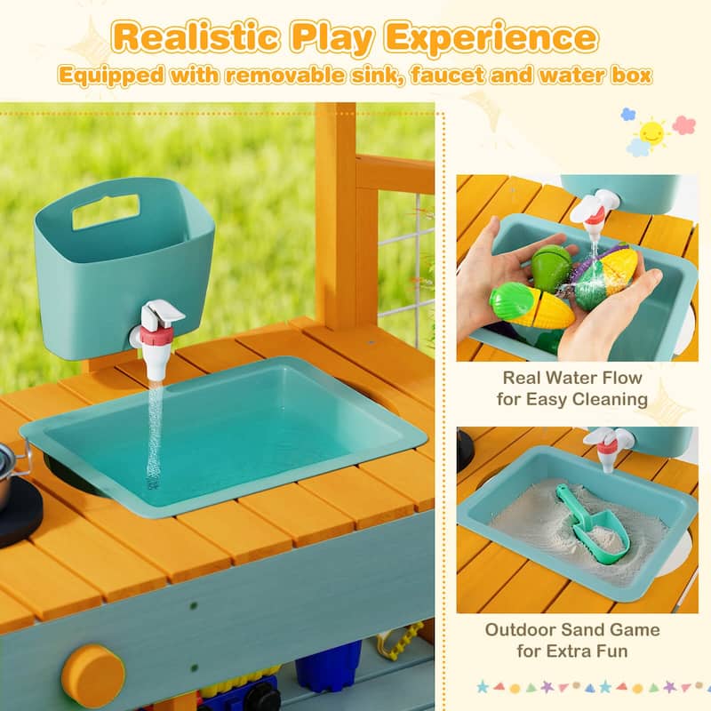 Costway Play Kitchen for Kids Wooden Toy Kitchen Playset with - See Details