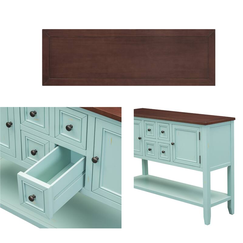 Storage Vintage Console Table with Four Small Drawers and Bottom Shelf