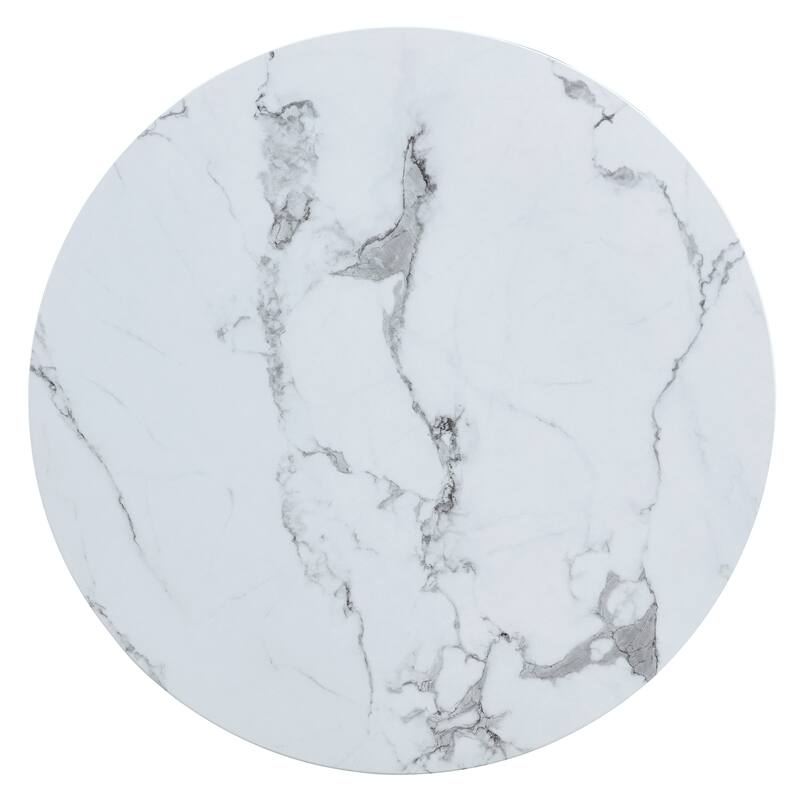 31.5 Inch Round Coffee Table with Adjustable Legs Small End Table with Marble Sticker Top Home Center Table