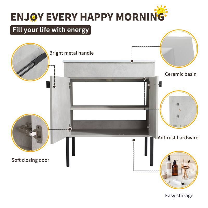 Beingnext 24"/30"/36" Bathroom Vanity with Sink, Freestanding/Floating Bathroom Vanity with Soft Close Door and Adjustable Shelf