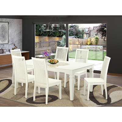 Dining Set 7Pc Table & Chairs - Linen White Wood - Art Nouveau Style - Logan Table - Kitchen Dining Room