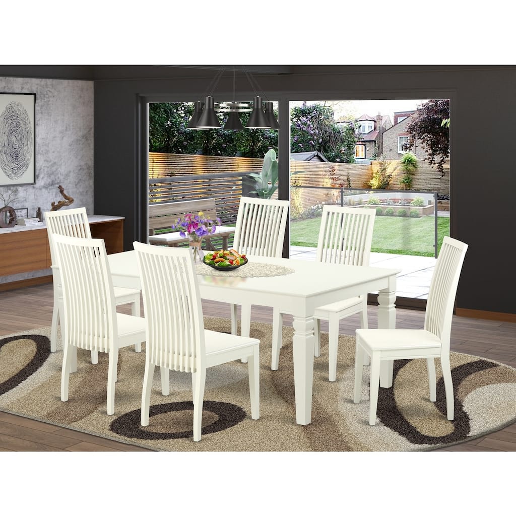 Dining Set 7Pc Table & Chairs - Linen White Wood - Art Nouveau Style - Logan Table - Kitchen Dining Room