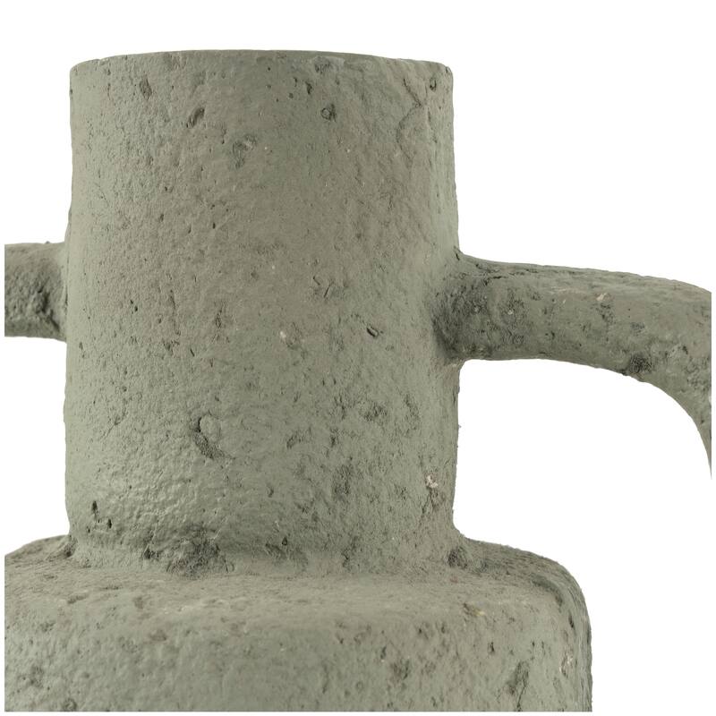 Light Gray Paper Mache Abstract Textured Vase with Squared Handles