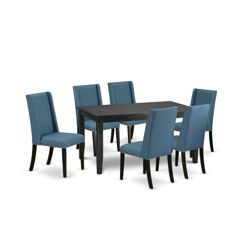 East West Furniture 7 Piece Dinette Set- a Rectangle Dining Room Table and 6 Linen Fabric Parson Chairs, (Finish Option)