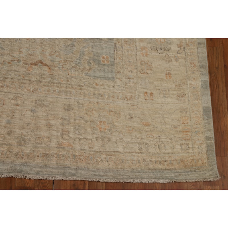 Vegetable Dye Blue Oushak Turkish Area Rug Hand-Knotted Wool Carpet - 9'0" x 11'10"