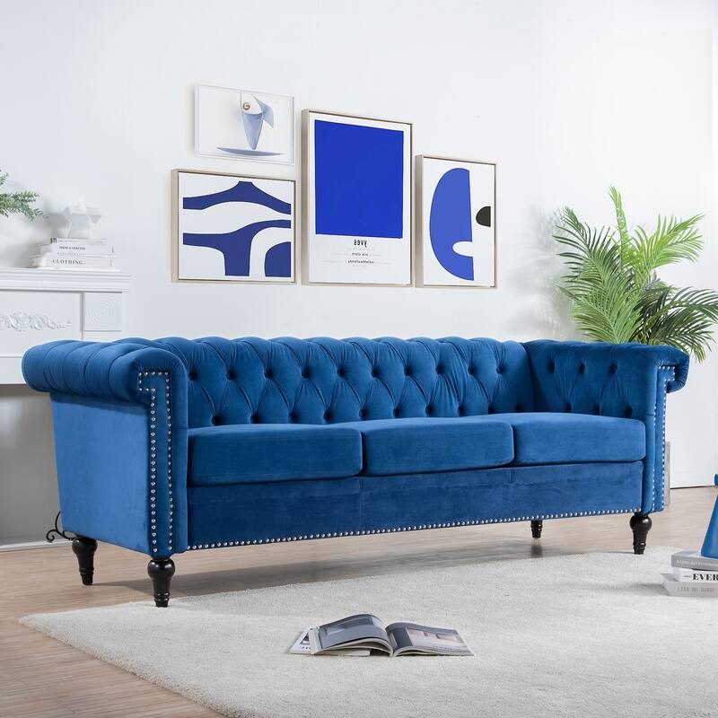 Traditional 3-Seat Sofa with Square Arms and Removable Cushion