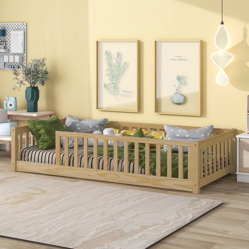 Floor Platform Bed with Fence without Door